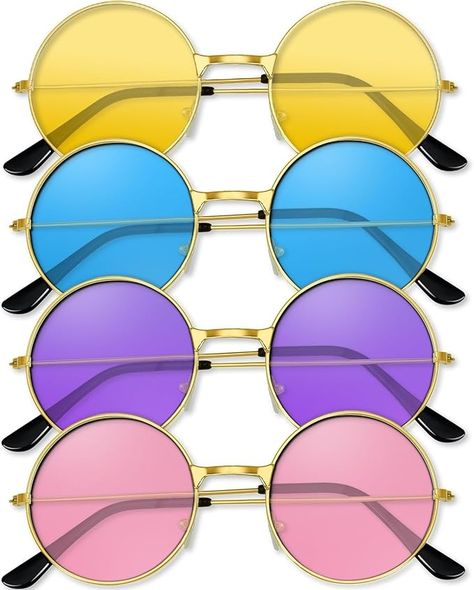 Amazon.com: BOUBONI 4 Pairs Hippie Sunglasses 4 Colors Round Hippie Glasses 60s 70s Outfits Groovy Party Decorations Sunglasses for Women Men with Colored Glasses Cloth for Disco Party Favors : Clothing, Shoes & Jewelry 60s 70s Outfits, Disco Party Favors, Groovy Party Decorations, Disco Jewelry, 70s Party Decorations, Hippie Glasses, Hippie Sunglasses, Groovy Party, Glasses Outfit