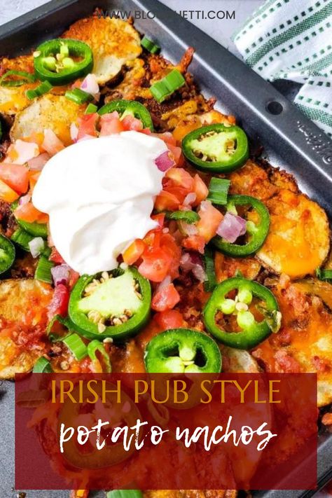 Nacho Toppings, Crispy Baked Potatoes, Roasted Potato Wedges, Potato Nachos, Leftover Chili, Crowd Pleasing Appetizers, Pasta Dinner Recipes, Crispy Potatoes, Irish Pub