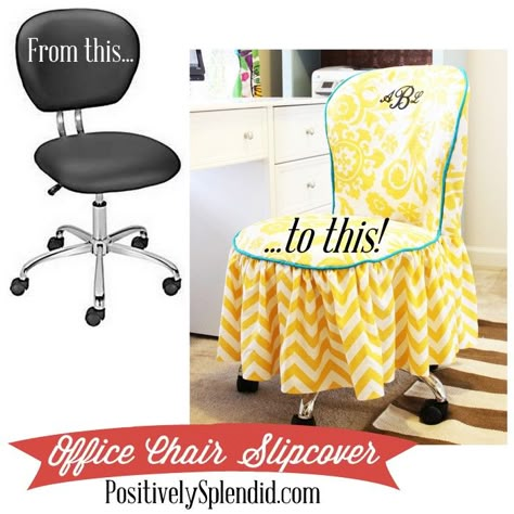 Yes! A tutorial for this office chair slipcover that I need to make for my sewing room. Office Chair Slipcover Tutorial and Slipcover Tips | Positively Splendid {Crafts, Sewing, Recipes and Home Decor} Sewing Craft Room Ideas, Sewing And Craft Room, Quilt Room, Office Chair Cover, Sewing Spaces, Craft Sewing Room, Sewing Craft Room, Sewing Room Decor, Sewing Room Organization