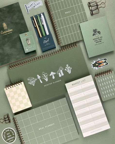 Embracing earth tones? Stock up on green stationery to dream of grassy meadows and trees to climb while you jot down daily tasks. 🌳 Stationery Packaging Design, Journal Brands, Stationary Design Inspiration, Green Planner, Fancy Stationery, Stationary Brand, Trendy Stationery, Stationery Photography, Agenda Design