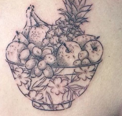 Raene Rita on Instagram: "Custom drawn fruit bowl. This is one of my favourites! A mix of handpoke and machine. Thanks for such a fun one Emma! ✿ Please get in touch for a chat about designs, quotes or flash!  ✿ . . . . . . . . . . #tattoo #tattoos #capetowntattoos #capetowntattoo #capetowntattooartist #contemporarytattooing #handpoke #handpoked #stickandpoke #fruit #fruitbowl #tattooart #tattooartist #secretgarden #pineapple #tattoolove" Bowl Of Fruit Tattoo, Fruit Bowl Tattoo, Bowl Tattoo, Designs Quotes, Fruit Tattoo, Bowl Of Fruit, Hand Poke, Stick And Poke, Custom Drawing