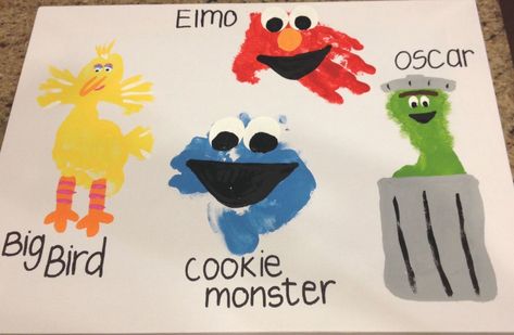 #handprintfootprint #painting #monster #sesame #street #cookie #oscar #feat #bird #elmo #big #andSesame Street handprint/footprint painting feat. Big Bird, Oscar, Elmo and Cookie Monster Footprint Painting, Handprint Art Kids, Arts And Crafts For Kids Easy, Quote Good Morning, Baby Handprint Crafts, Halloween Costume Vintage, Nephew Quotes, Kitchen Halloween, Dinner Kids