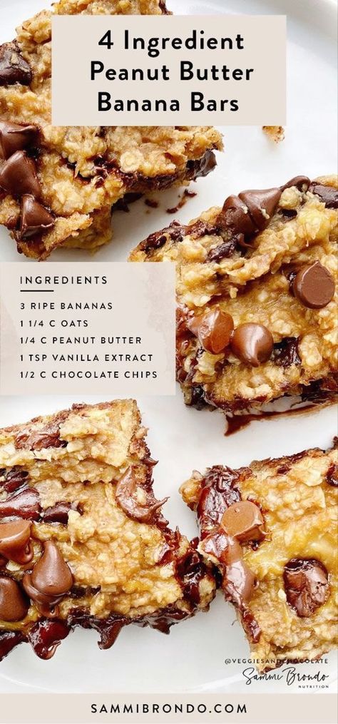 Banana Bars, Registered Dietitian Nutritionist, Think Food, Healthy Sweets Recipes, 4 Ingredient, Registered Dietitian, Banana Recipes, Peanut Butter Banana, Healthy Sweets