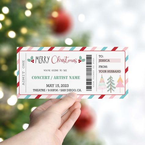 EDITABLE Show Ticket, Christmas Surprise Concert Ticket, Instant Download Surprise Ticket to Christmas Concert Template for Any Occasion TWO SIZES ARE AVAILABLE Size 8.75" x 3.75" Size 7" x 3" Concert Ticket Template Free, Concert Template, Gift Tickets, Concert Ticket Gift, Ticket Template Free, Concert Ticket Template, Concert Gift, Concert Ticket, Christmas Concert