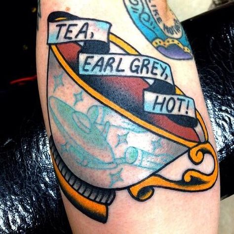 Star Trek Tattoo, Tea Tattoo, Sunset Tattoos, Nerd Tattoo, Geek Tattoo, Matching Couple Tattoos, Hot Tattoos, Earl Grey, Skin Art