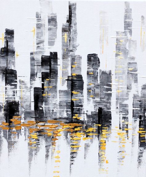 Abstract Cityscape Painting with palette knife for beginners / Acrylic painting on Canvas Step by Step / Acrylic painting tutorial Building Abstract Painting, November Inspiration, Black And White Acrylic Painting, Abstract Cityscape Painting, Painting With Palette Knife, White Acrylic Painting, City Scape Painting, Beginners Acrylic Painting, Step By Step Acrylic Painting