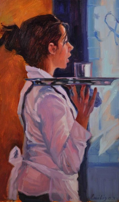 French Waitress, Talk Less, Research Images, Original Oil Painting, Art Reference, My Art, Oil Painting, Restaurant, Paint