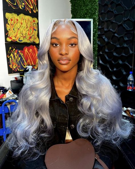 Platinum Grey Wig, 21st Birthday Hairstyles, Wigs Styles, Baddie Hair, 613 Wig, Grey Hair Wig, Grey Prom Dress, Frontal Wig Hairstyles, Birthday Outfit For Women