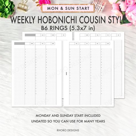 B6 Rings Inserts Printable, B6 Rings Planner Inserts, B6 Weekly Planner Inserts Printable, Hobonichi Cousin Style, WO2P B6 Rings Inserts PDF bestplannersandorganizers #ramadandayplanner. Printable Budget Worksheet, Simple Weekly Planner, Weekly Planner Free Printable, Weekly Planner Inserts, Weekly Planner Free, Printable Weekly Planner, Undated Weekly Planner, Hobonichi Cousin, Hobonichi Weeks