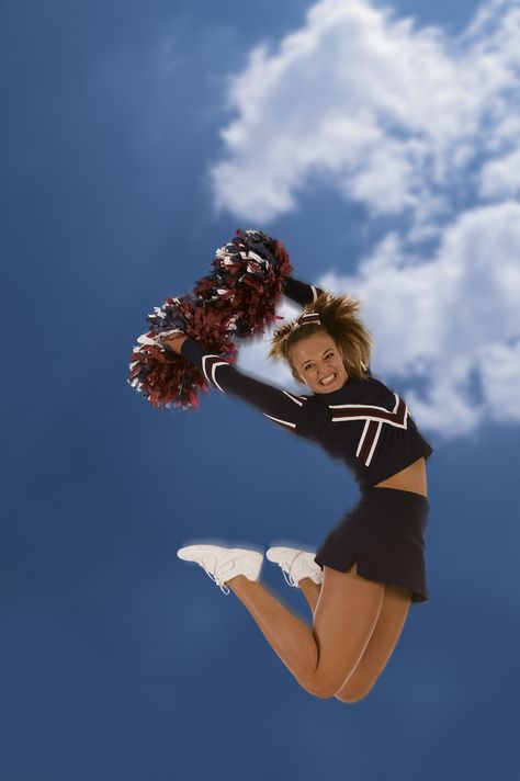 Cheerleader jumping Cheerleader Photoshoot, Cheerleading Tryouts, Cheerleading Jumps, Cheer Jumps, Cheerleading Workouts, Cheerleading Workout, Tumbling Cheer, Varsity Cheer, Cheerleading Stunt