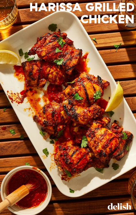 Harissa Grilled Chicken, Harissa Marinade, Summer Chicken Recipes, Grilled Chicken Marinade, Harissa Chicken, Summer Chicken, Chicken Baked, Bbq Sauces, Baked Avocado