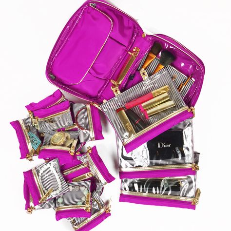 Travel organization for cosmetics and jewelry. PurseN Travel Jewelry Case and Lexi Travel Organizer Travel Storage Ideas, Jewelry Cases, Travel Necessities, Handbag Organization, Travel Organizer, Travel Jewelry Case, Pouch Organizer, Purse Organization, Travel Organization