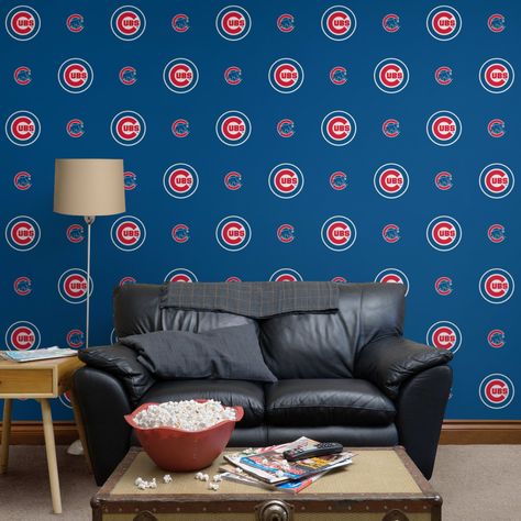 Chicago Cubs Wallpaper, Cubs Decor, School Locker Decorations, Cubs Wallpaper, Baseball Bedroom, Baseball Room, Locker Decorations, Blue Logo, Logo Pattern