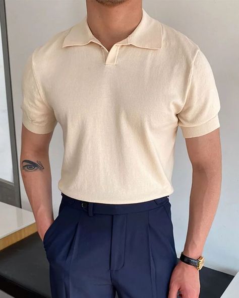 Polo Outfit Men, Polo Shirt Outfit Men, Men Pants Pattern, Polo Shirt Outfits, Knitted Polo Shirt, Polo Outfit, Classy Outfits Men, Slim Fit Polo Shirts, Polo Shirt Dress