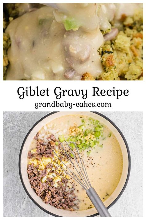 This made-from-scratch Giblet Gravy is an authentic southern classic that will turn you from a gravy enthusiast into an all-out addict! It’s a rich, savory, and flavor-filled recipe that will soon be a family favorite for the holidays. Goblet Gravy Without Giblets, Gilbert Gravy, Giblet Gravy With Cream Of Chicken Soup, Homemade Giblet Gravy, Giblets Gravy Recipe, Southern Giblet Gravy With Egg, Goblet Gravy Recipe, How To Make Giblet Gravy, Giblet Gravy Without Giblets