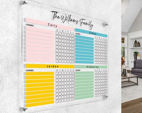 Daily Clean House Checklist - Etsy White Board Command Center, Acrylic White Board, Acrylic Chore Chart, Reward System For Kids, Chore System, Chore Board, Glowforge Projects, Family Chore Charts, Chore Chart Template