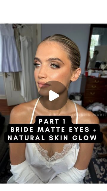 Joanna Marie on Instagram: "PART 1: BRIDE SOFT MATTE EYE-LOOK + NATURAL GLOWING SKIN🤍💍 wedding glam on this stunner 💖 . 🛍️PRODUCTS LINKED ON MY LTK !! :)  . ✌🏼PART 2 of her sleek & chic wedding hairstyle coming soon!  . Want MORE EXCLUSIVE PRO MAKEUP + HAIR CONTENT ? Subscribe !  #weddingmakeup #bridemakeupartist #bridemakeup #weddingmakeupartist #softglammakeup" Simple Glowy Bridal Makeup, Natural Glowy Bride Makeup, Natural Bridal Makeup Tutorial, Classic Glowy Bridal Makeup, Golden Glow Bridal Makeup, 2024 Bridal Makeup, Simple Bridal Makeup, Bridal Makeup Videos, Bridal Makeup Tutorial