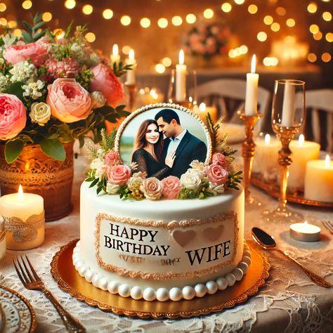 Birthday Cake for Wife Make Her Special Day Unforgettable6 Happy Birthday Wife Cake, Wife Birthday Cake, Wife Cake, Birthday Cake For Wife, Photo Birthday Cake, Cake Sizes And Servings, Birthday Cake Write Name, Birthday Cake Writing, 30 Cake