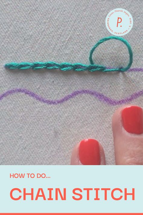 Embroidery tutorials for beginners - this video shows you how to do Chain Stitch, a basic stitch in hand embroidery, with easy step-by-step instructions. #embroidery #embroiderytutorial #embroideryinspiration #handembroidery #chainstitch #howto #tutorial Easy Chain Stitch Embroidery, Chain Stitch Embroidery On Crochet, Easy Stitch Embroidery, How To Do Embroidery For Beginners Step By Step, Hand Stitch Tutorial, Easy Hand Stitch, How To Embroider By Hand Chain Stitch, Embroidery Stitches Chain Stitch, Chain Stitch How To