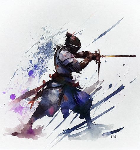 Samurai Warrior watercolor painting Watercolor Samurai, Japan Watercolor, Animal Head Wall Decor, Japan Samurai, Samurai Artwork, Japon Illustration, Animal Head, Shirt Design Inspiration, Samurai Swords