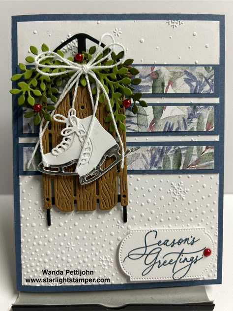 My Creative Corner!: Sophisticated Sled, Greetings of the Season, Winter Meadow, Christmas Card, Stampin' Up! Winter Greeting Cards Handmade, 2024 Stampin Up Card Ideas, Su Sophisticated Sled Cards, Stampin Up Sophisticated Sled, Winter Meadow, Gift Card Holder Christmas, Winter Sleds, Christmas Sled, Christmas Gift Card Holders