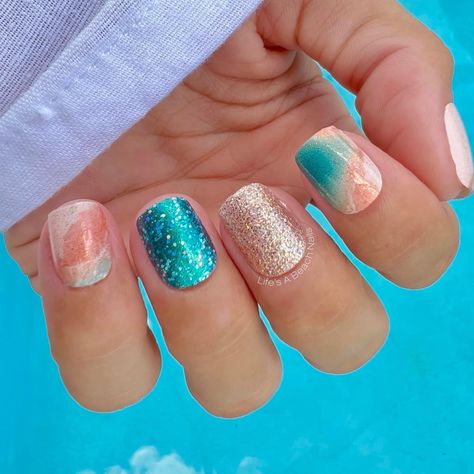 Rhodes to Paradise Teal we meet again Chelsea ya later Rhodes To Paradise Color Street, Color Street Rhodes To Paradise, Summer Color Street Combos, Pastel Manicure, Summer Nails Simple, Mani Inspiration, Simple Manicure, Colorstreet Combos, Glitter French Manicure