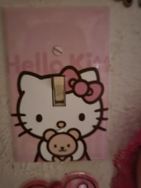 Hello Kitty Light Switch, Hello Kitty Light Switch Cover, Outlet Covers Painting, Habitacion Aesthetic, Light Switch Covers Diy, Hello Kitty Birthday Theme, Secret Hideout, Wall Outlet Covers, Hello Kitty Birthday