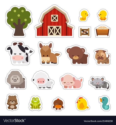 Farm Animals Vector, Animals Vector Illustration, Farm Stickers, Farm Vector, Cute Farm Animals, Illustration Stickers, Funny Baby Gif, Farm Animals Theme, Animals Farm