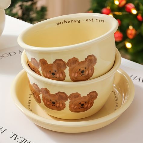 Cabinet Microwave, Bear Ceramic, Color Ceramic, Bowl Plate, Cute Emo, Kitchen Dinnerware, Ramen Bowl, Noodle Bowls, Ceramic Tableware