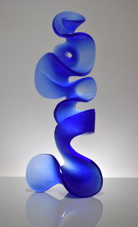 Glass Gallery Design, Blue Glass Art, Blown Glass Sculpture, Fluid Sculpture, Glass Sculpture Art, Blue Sculpture, Water Sculpture, Florida Artist, Painted Glass Art