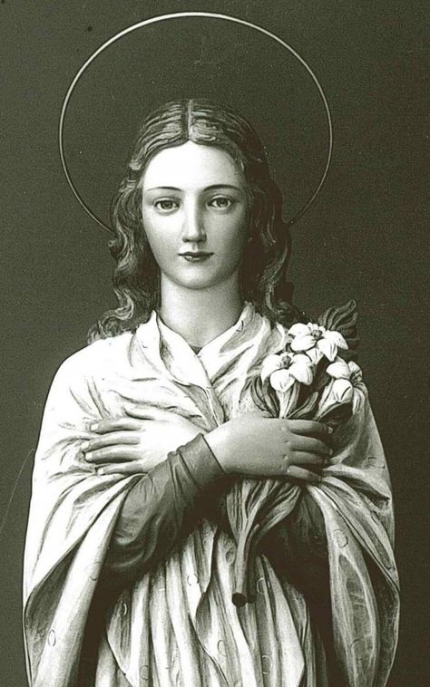 Santa Maria Goretti VIRGEM, MÁRTIR, +1902 Celebrado A 6 De Julho Santa Maria Goretti ou Marieta, como também era chamada, foi uma daquelas santas que morreram pelo facto de não quererem cometer pecado. Nascida na cidade de Corinaldo, província de Ancona, Itália, Maria Goretti e sua família foram obrigados a mudar-se para o inóspito Agro Pontino, na localidade de Ferrieri di Conca, em busca de trabalho. Seus pais trabalhavam na lavoura enquanto Maria cuidava dos seus quatro irmãos mais novos. Maria Goretti, Catholic Pictures, Diy Santa, Catholic Images, Santa Maria, Picture Wall, Wallpapers, Quick Saves, Art