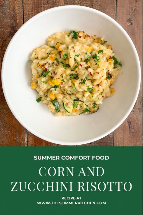 Summer Corn Risotto, Corn Zucchini Recipes, Spring Risotto Recipes, Risotto With Zucchini, Zucchini Risotto Recipes, Summer Risotto Recipes, Corn And Rice Recipes, Zucchini Corn Recipes, Zucchini Rice Recipes