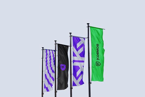 Kosmos // Brand Identity on Behance Fictional Flags Design, Flag Installation, Sci Fi Flag Design, Airline Branding Identity, Travel Agency Roll Up Banner, Flying Banner, Soccer Logo, Flag Banner, Collage Illustration