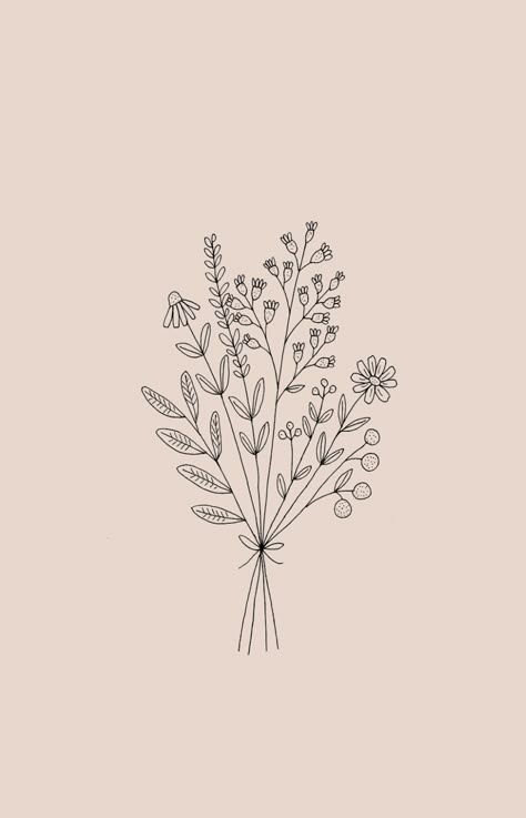 Flower Bunches Tattoo, Hand Drawn Flower Bouquet, Line Botanical Drawing, Simple Flower Wall Art, Drawn Flower Tattoos, Hand Drawn Prints, Line Art Flowers Botanical Illustration, Hand Drawn Flowers Simple, Flower Wall Painting Simple