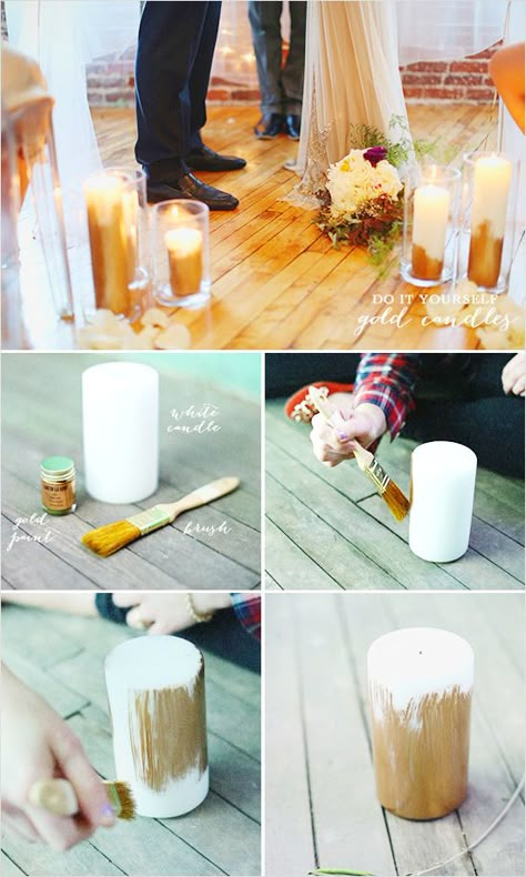 do it yourself gold candles Diy Gold, Painted Candles, Gold Diy, Gold Candles, New Years Eve Decorations, Wedding Crafts, Wedding Candles, Reception Table, Wedding Videos