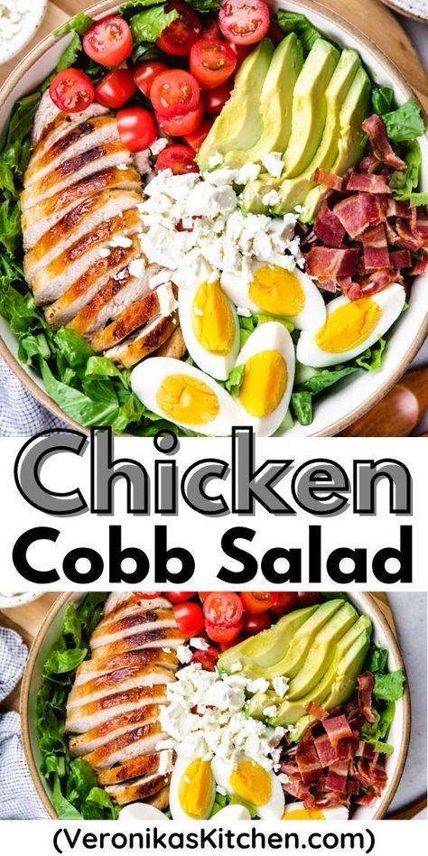 Salad with lettuce, chicken, eggs, avocado, tomatoes, and bacon. Cobb Salad Dressing, Healthy Lifestlye, Chicken Cobb Salad, Classic Cobb Salad, Avocado Eggs, Homemade Balsamic Vinaigrette, Cobb Salad Recipe, Salad With Chicken, Chicken Breast Recipes Easy