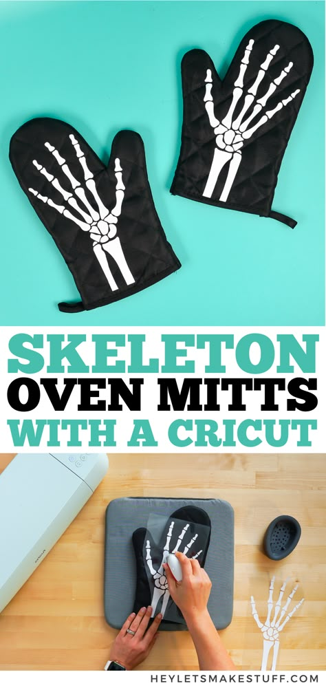 Oven Mitt Cricut Ideas, Fall Oven Mitt Cricut, Easy Cricut Shirts, Halloween Decor Cricut Projects, Cricut Shirts For Beginners, Cricut Iron On Gift Ideas, Gothic Cricut Ideas, Cricut Maker Halloween Projects, Halloween Oven Mitt