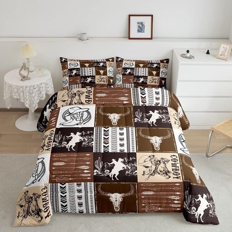 Teens Bedroom, Arrow Print, Bull Skull, Quilt Set, Brown Plaid, Comforter Set, Plaid Print, Print Bedding, Western Cowboy