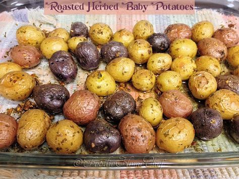 Colorful Potatoes Recipes, Roasted Creamer Potatoes In Oven, Roasted Baby Potatoes Oven, Potato Medley Recipe, Roasted Small Potatoes, Small Potatoes Recipe, Roasted Mini Potatoes, Baby Potato Recipes, Herbed Potatoes