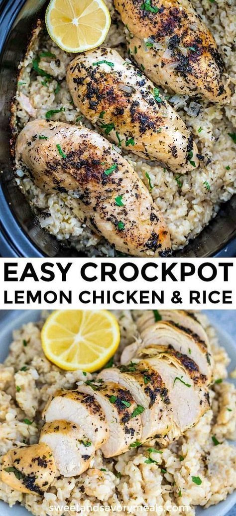 Crockpot Chicken and Rice is easy to make, healthy, creamy and a family favorite during busy weeknights. #slowcooker #crockpot #chickenrecipes #dinnerrecipes #easyrecipe #sweetandsavorymeals Crockpot Rice Recipes, Crockpot Chicken And Rice, Lemon Chicken And Rice, Chicken And Rice Crockpot, Wallpaper Food, Pot Recipes Healthy, Pot Recipes Easy, Crockpot Recipe, Crockpot Recipes Beef