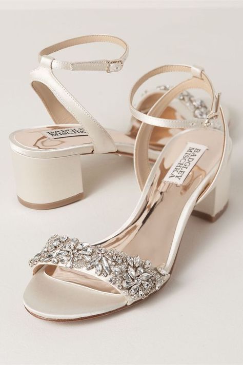 Kasut Kahwin, Badgley Mischka Bridal, Bridal Shoes Low Heel, Wedding Shoes Low Heel, Red Wing Boots, Anthropologie Wedding, Wedding Shoes Bride, Badgley Mischka Shoes, Bridal Sandals