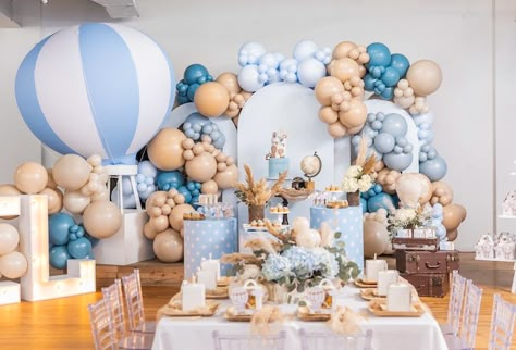 Air Balloons Decorations, Hot Air Ballon Party Backdrop, Hot Air Balloon High Chair Decor, Hot Air Balloon 1st Birthday Party Boy, Air Balloon Birthday, Air Balloon Party, Hot Air Balloon Balloon Decor, Air Balloon Decoration, Hot Air Balloon Garland