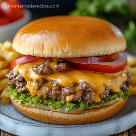 Delicious Crockpot Cheeseburgers - Easy Slow Cooker Recipe - My Home Made Recipe Easy Burger Crockpot Recipes, Slow Cooker Burger Recipes, Burger Crockpot Recipes, Crockpot Burger Recipes, Burger Crockpot Meals Ground Beef, Crockpot Cheeseburgers, Hamburger Recipe, Cheeseburger Recipe, Slow Cooked Meals