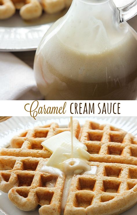 This Caramel Cream Sauce goes perfectly on waffles, pancakes, or french toast. It tastes like caramel in cream form. And you make it in the blender! Flavored Maple Syrup Recipes, Waffle Sauce, Waffle Maker Recipes, Breakfast Board, Caramel Cream, Sweet Dips, Homemade Syrup, Beverage Recipes, Vanilla Syrup