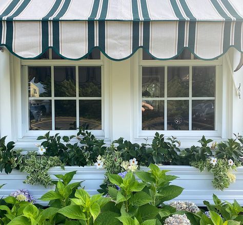 How to Choose Awnings for Your Home Large Awning Windows, Striped Awnings For Windows, Houses With Awnings Over Windows, Fabric Awnings Exterior, House With Awnings, Porch Valance, Window Awnings Exterior, Awnings Over Doors, White Ranch House