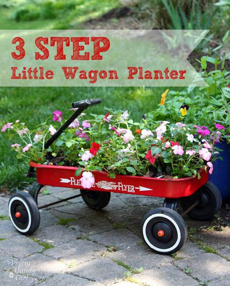 Another repurposed retro item. Would also make a cute succulent garden or fairy garden for the patio. Steps Garden, Wagon Planter, Garden Wagon, Radio Flyer, Red Wagon, Diy Planters, Garden Lovers, Gardening For Beginners, Yard Ideas