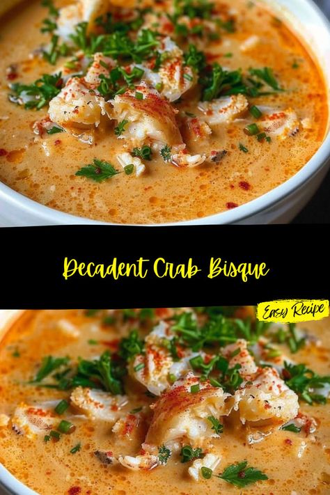 Creamy Crab Soup, Crab Bisque Recipe, Seafood Stew Recipes, Bisque Soup, Crab Bisque, Creamy Crab, Seafood Stock, Bisque Recipe, Crab Soup