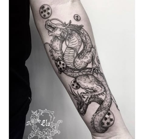 Shenron Leg Tattoo, Shenron Tattoo Design, Dragon Tattoo Around Arm, Shenlong Tattoo, Haku Studio Ghibli, Shenron Tattoo, Dragon Hand Tattoo, Long Tattoo, Shen Long Tattoo