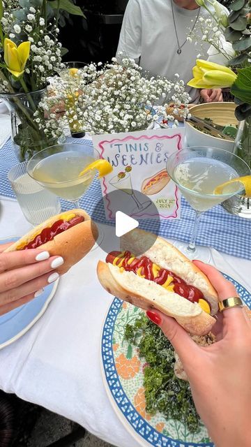 Claudia Harrington on Instagram: "‘Tinis & Weenies!🍸🌭 
#dinnerpartyidea #tinisandweenies #summerdinnerparty #easydinneridea #martini #hotdog #summergrilling" Winies And Tinis, Tinis And Weenies Party Outfit, Martinis And Weenies, Tini And Weenie Party, Weenies And Martinis, Martinis And Weenies Party, Tinis Weenies, Weenies And Tinis Party Ideas, Weenies And Tinis Party