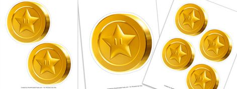 Mario Coins Printable, Super Mario Coins Printable, Coins Printable, Mario Coins, Mario Star, Printable Star, Golden Coin, Super Mario Party, Mario Bros.